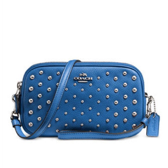 Coach Bags Coach Double Zip Crossbody Clutch Lapis Blue W Rivets